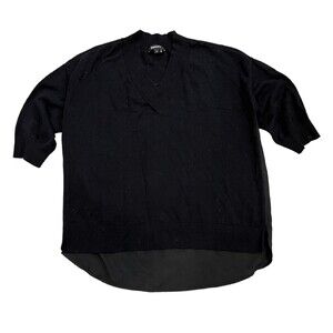 DKNY Black Multimedia Chiffon Back Knit Top XS